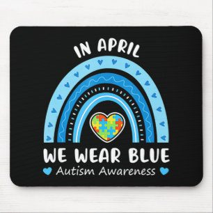 In April We Wear Blue Rainbow Autism Awareness Puz Mouse Mat