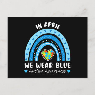In April We Wear Blue Rainbow Autism Awareness Puz Postcard