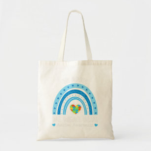 In April We Wear Blue Rainbow Autism Awareness Puz Tote Bag