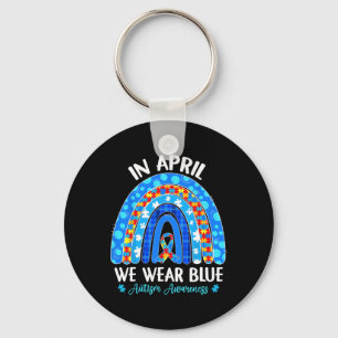 In April We Wear Blue Rainbow Autism Awareness Tea Key Ring