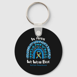 In April We Wear Blue Rainbow Puzzle Autism Awaren Key Ring