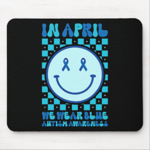In April We Wear Blue Retro Groovy Autism Awarenes Mouse Mat