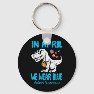 In April We Wear Blue T Rex Dino By Key Ring