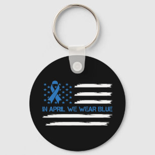 In April We Wear Blue Vintage American Flag Ribbon Key Ring