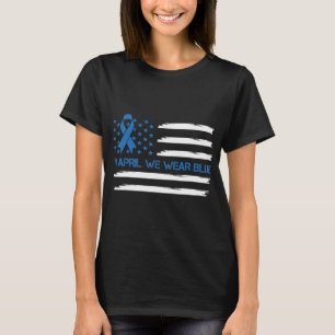 In April We Wear Blue Vintage American Flag Ribbon T-Shirt