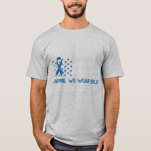 In April We Wear Blue Vintage American Flag Ribbon T-Shirt