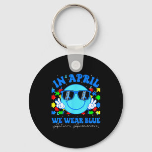 In april wear blue for autism awareness men women key ring