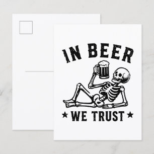 In beer we trust chilling skeleton beer pong postcard