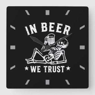 In beer we trust chilling skeleton Beer Pong Square Wall Clock