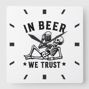 In beer we trust chilling skeleton Beer Pong Square Wall Clock
