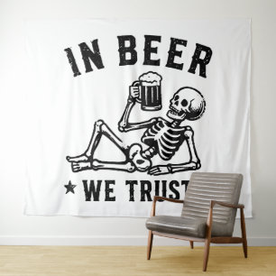 In beer we trust chilling skeleton Beer Pong Tapestry