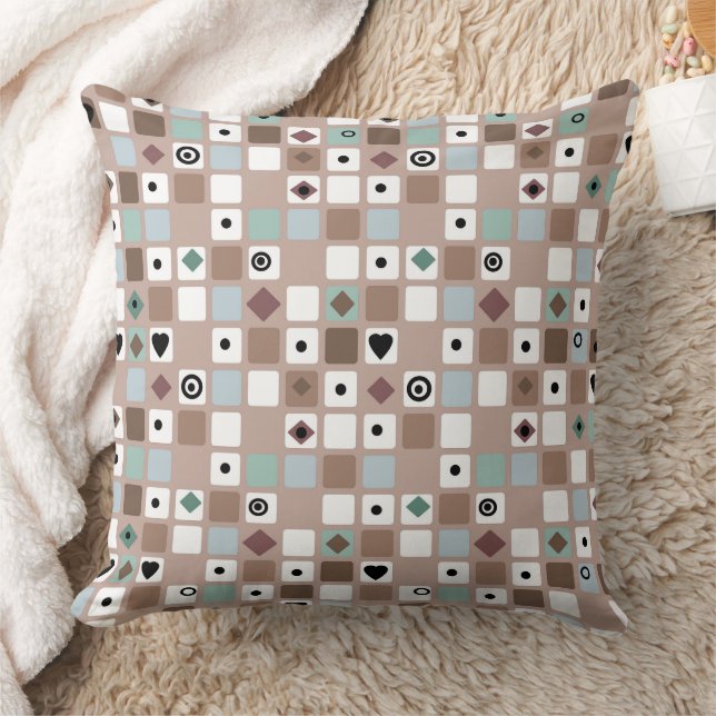 In beige turquoise tones geometric pattern cushion (Blanket)