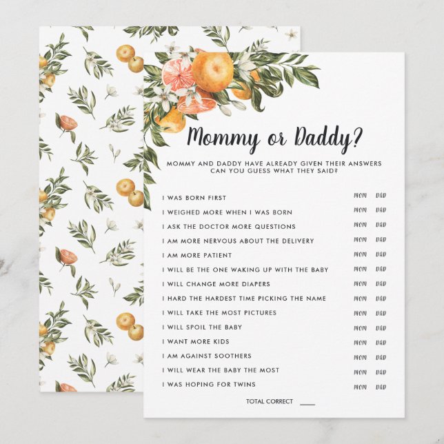 In Bloom Baby Shower | Mummy or Daddy Game Invitation (Front/Back)