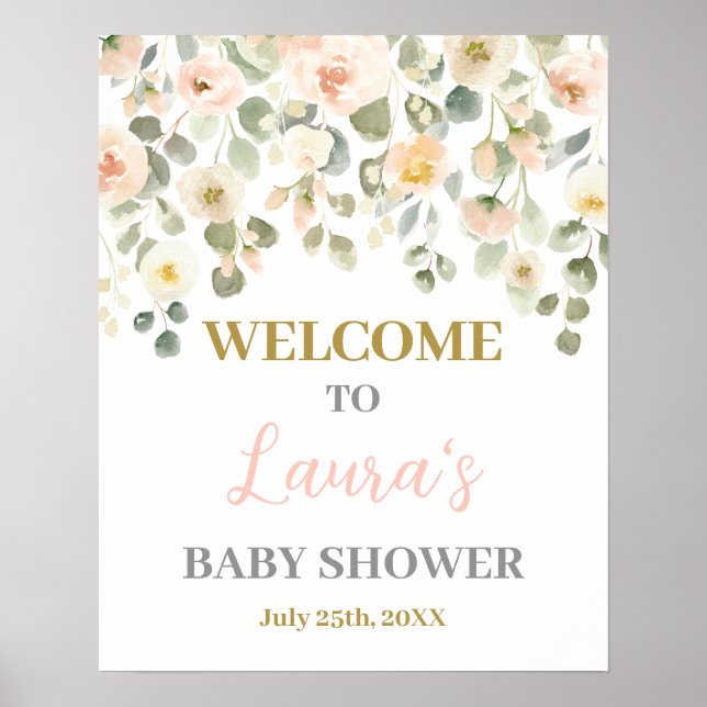 In Bloom Blush Baby Shower Welcome sign (Front)