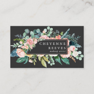 In Bloom   Blush Floral on Black Business Card
