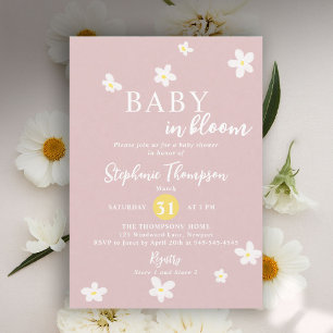 In Bloom Daisy Spring Pink White Baby Shower Invitation