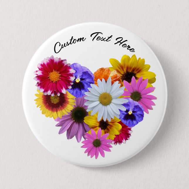 In Bloom - Heart Shaped Floral Bouquet Button (Front)