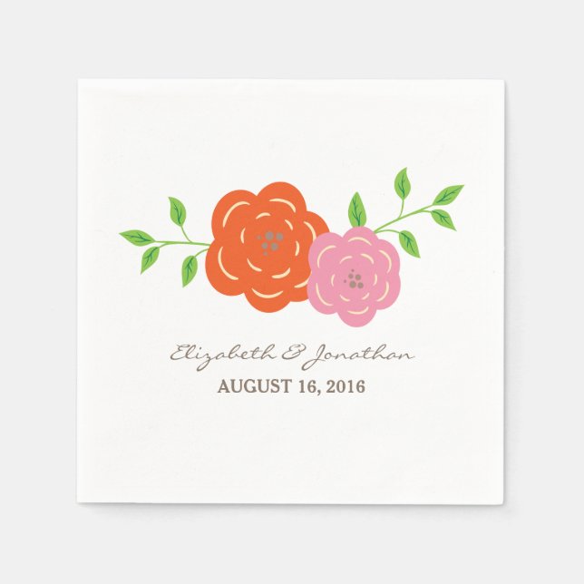 In Bloom Orange Pink Floral Paper Napkins (Front)