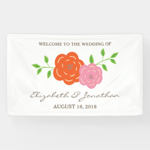 In Bloom Orange Pink Floral Wedding Banner
