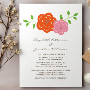In Bloom Orange Pink Floral Wedding Invite