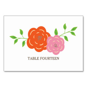 In Bloom Orange Pink Floral Wedding Table Card