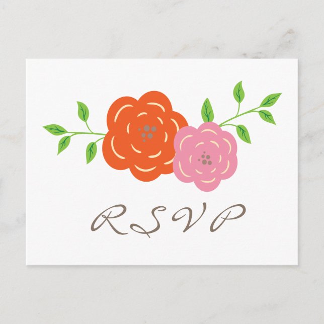 In Bloom Orange Pink RSVP Postcard (Front)