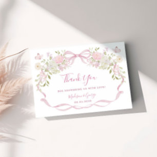 In Bloom Pink Bow Floral Baby Shower Thank You Enclosure Card