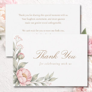In Bloom Pink Peony Roses Girl Baby Shower Thank You Card