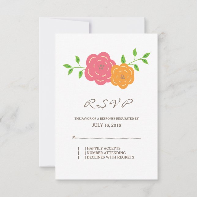 In Bloom Red Orange Floral Response Card (Front)