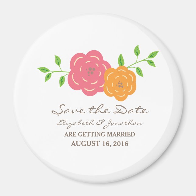 In Bloom Red Orange Floral Save the Date Magnet (Front)