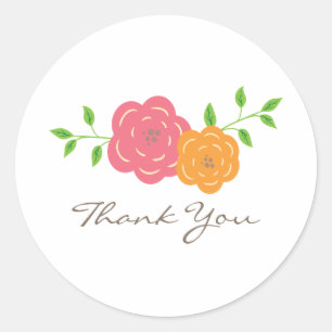 In Bloom Red Orange Thank You Stickers
