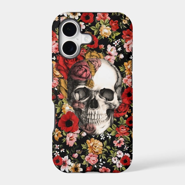 In bloom, retro floral pattern with skull (Back)