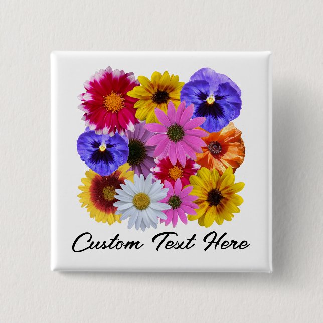 In Bloom - Square Floral Button (Front)
