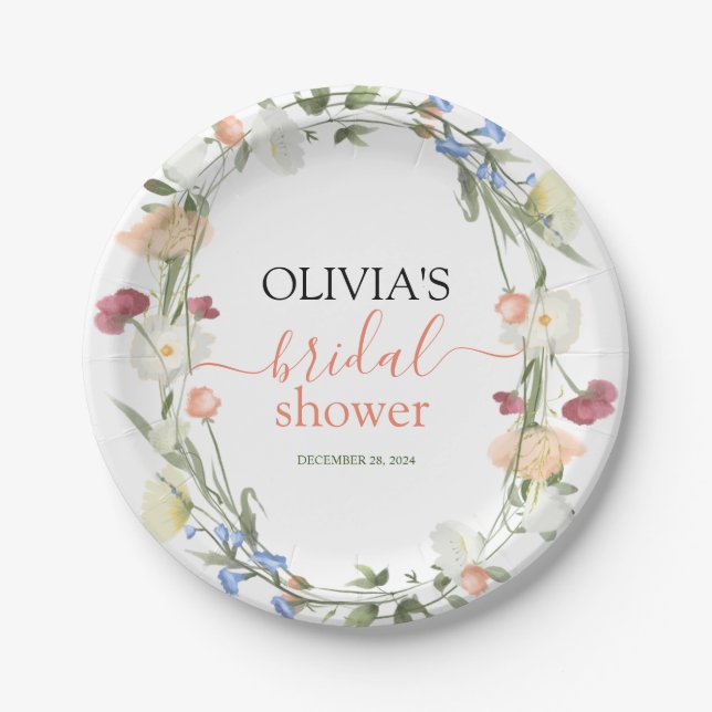 In Bloom Wildflower Floral Bridal Shower  Paper Plate (Front)