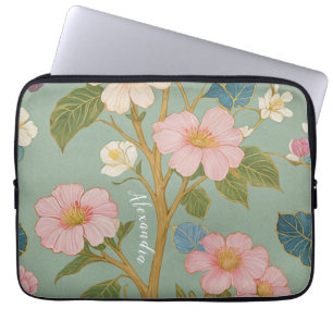 In Blossom: Pastel Branch with Pink Flowers Laptop Sleeve