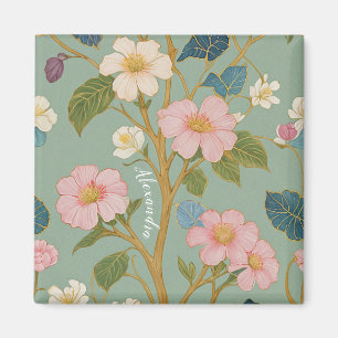 In Blossom: Pastel Branch with Pink Flowers Magnet