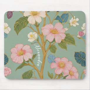 In Blossom: Pastel Branch with Pink Flowers Mouse Mat