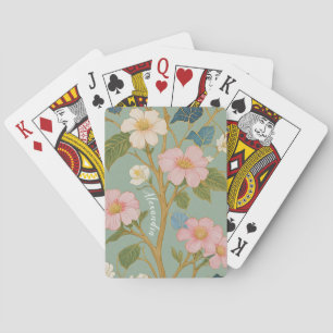 In Blossom: Pastel Branch with Pink Flowers Playing Cards