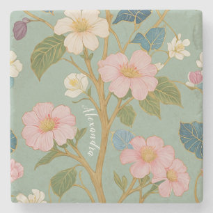 In Blossom: Pastel Branch with Pink Flowers Stone Coaster