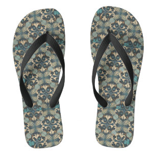 in blue flip flops