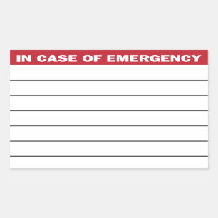 In Case of Emergency Information Sticker