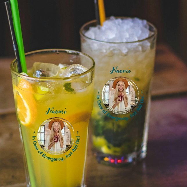 "In Case of Emergency Just Add Gin" Photo Glass (Funny incase of emergency just add gin glass gift  for friends)