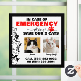 In Case of Emergency Save 2 Cats With Custom Photo Window Cling