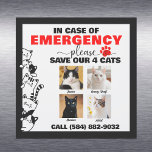 In Case of Emergency Save 4 Cats With Custom Photo Car Magnet<br><div class="desc">In case of fire, accident, or emergency situation, you can help first responders account for your furry family members with this handy door sign. For the multi-cat household with four kitties, this chart shows each cat's name and visual photo for easy identification. Complete with customised phone number contact detail and...</div>