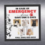 In Case of Emergency Save 5 Cats With Custom Photo Car Magnet<br><div class="desc">In case of fire, accident, or emergency situation, you can help first responders account for your furry family members with this handy door sign. For the multi-cat household with five kitties, this chart shows each cat's name and visual photo for easy identification. Complete with customised phone number contact detail and...</div>