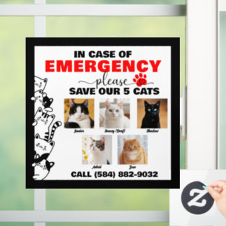 In Case of Emergency Save 5 Cats With Custom Photo Window Cling