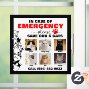 In Case of Emergency Save 6 Cats With Custom Photo Window Cling