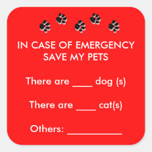 In Case of Emergency Save My Pets Sticker