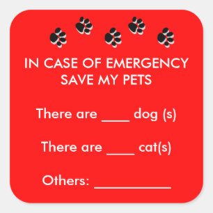 In Case of Emergency Save My Pets Sticker