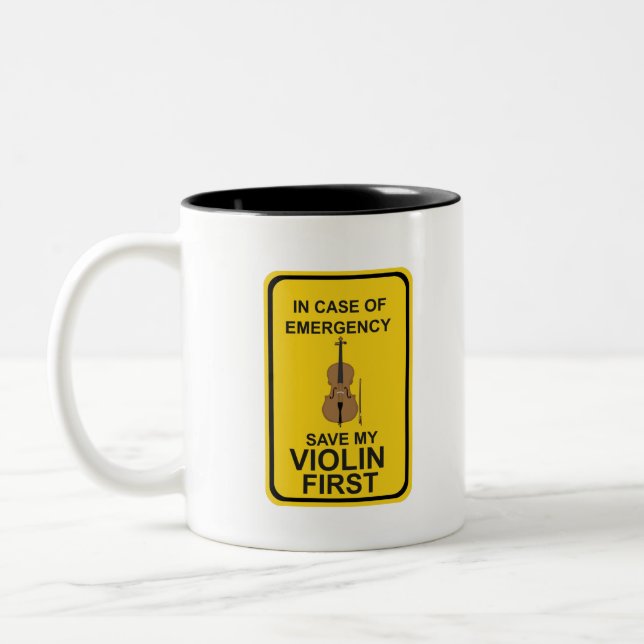 In case of Emergency Save My Violin First Two-Tone Coffee Mug (Left)
